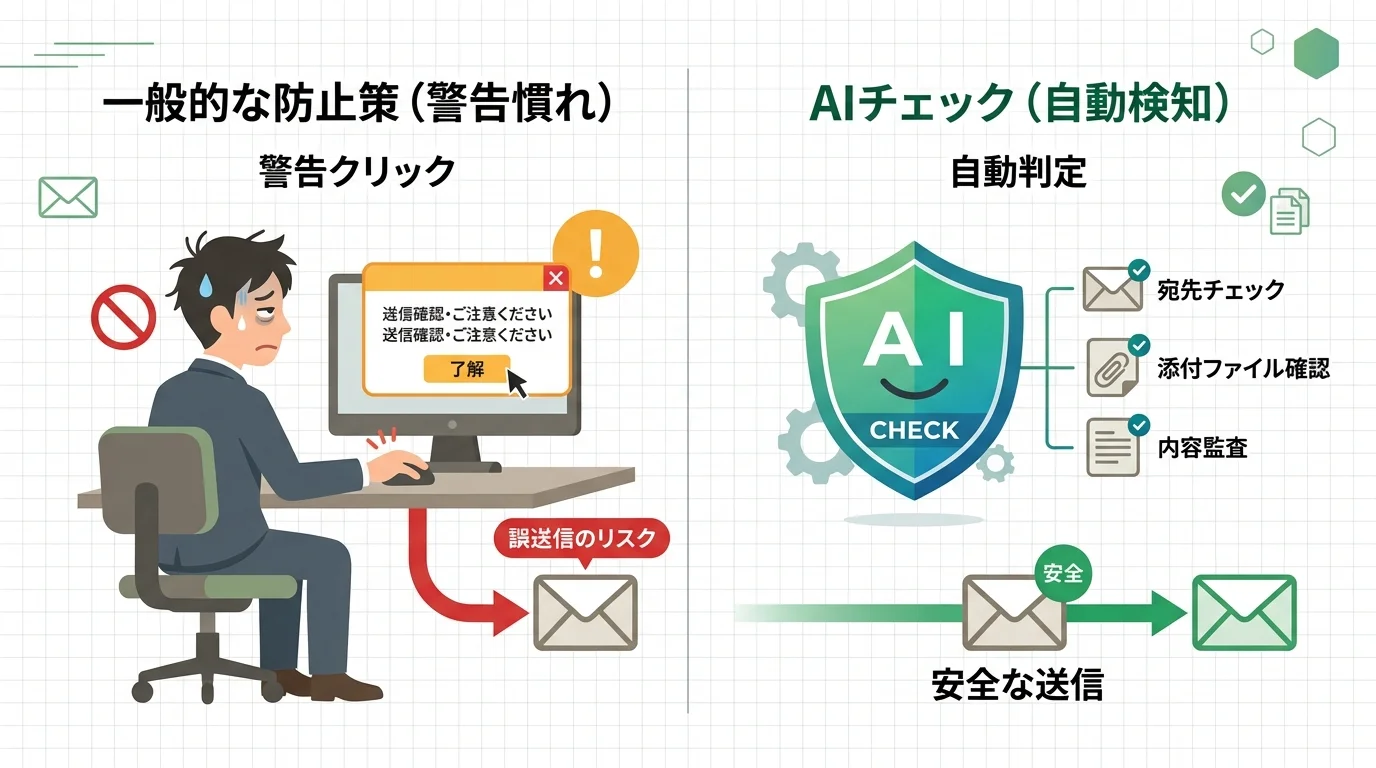 一般的な防止策の形骸化とAIチェックの自動検知